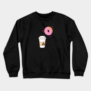 Jumping donut on coffee design Crewneck Sweatshirt